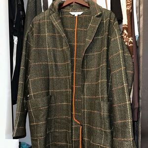 Davi & Dani Clad + Cloth Green Plaid Longline Danni Women's Coat Olive Green L